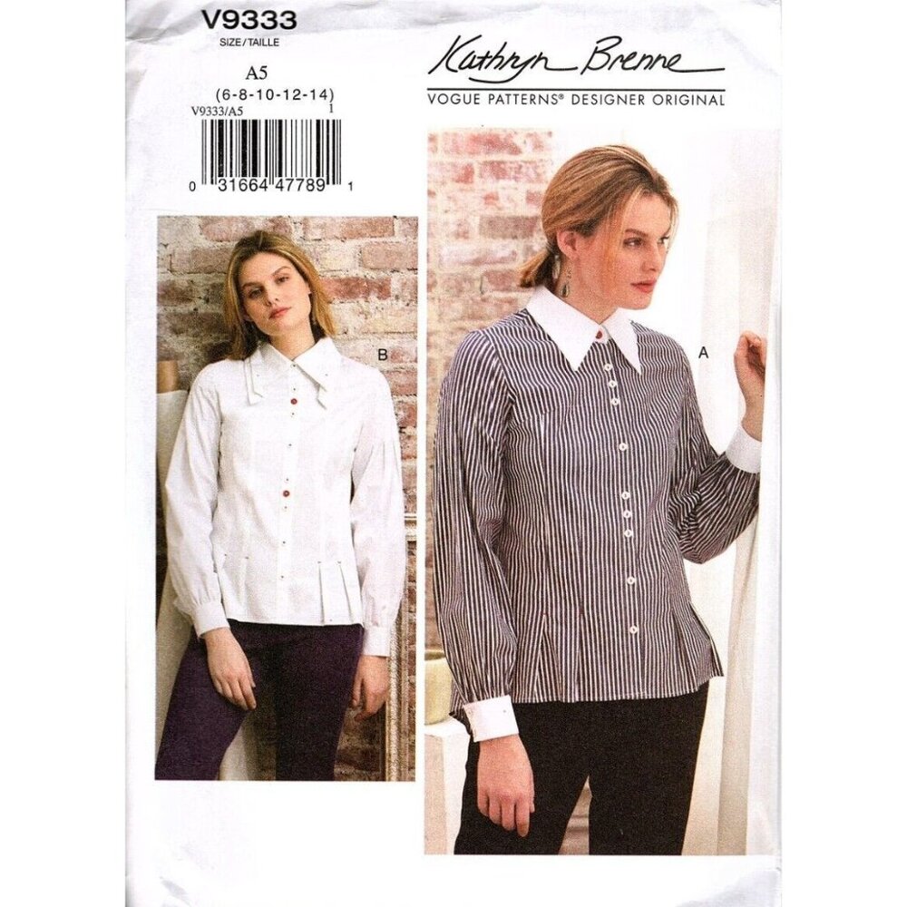 Vogue V9333 Misses 6 to 14 Kathryn Brenne Button Front Shirt Sewing Pattern